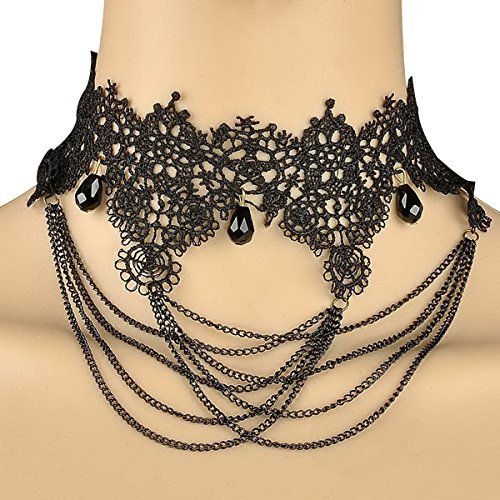 SUMAJU Choker Necklace, Lace Choker Necklace Pendant Elegant Fabric Handmade Round Resin Choker Bib