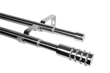 Dekobase Ausziehbare 2 lauf Gardinenstange, 2 läufig, Stilgarnitur komplett Set zum sofortigen Montieren, 16/19 mm Ø, Edelsta