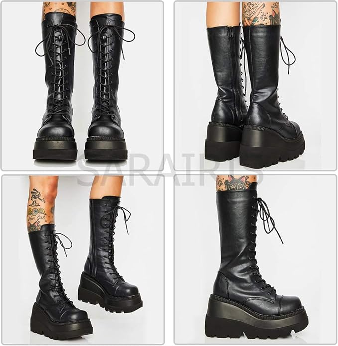 SaraIris Military Platform Lace Up Motorcycle