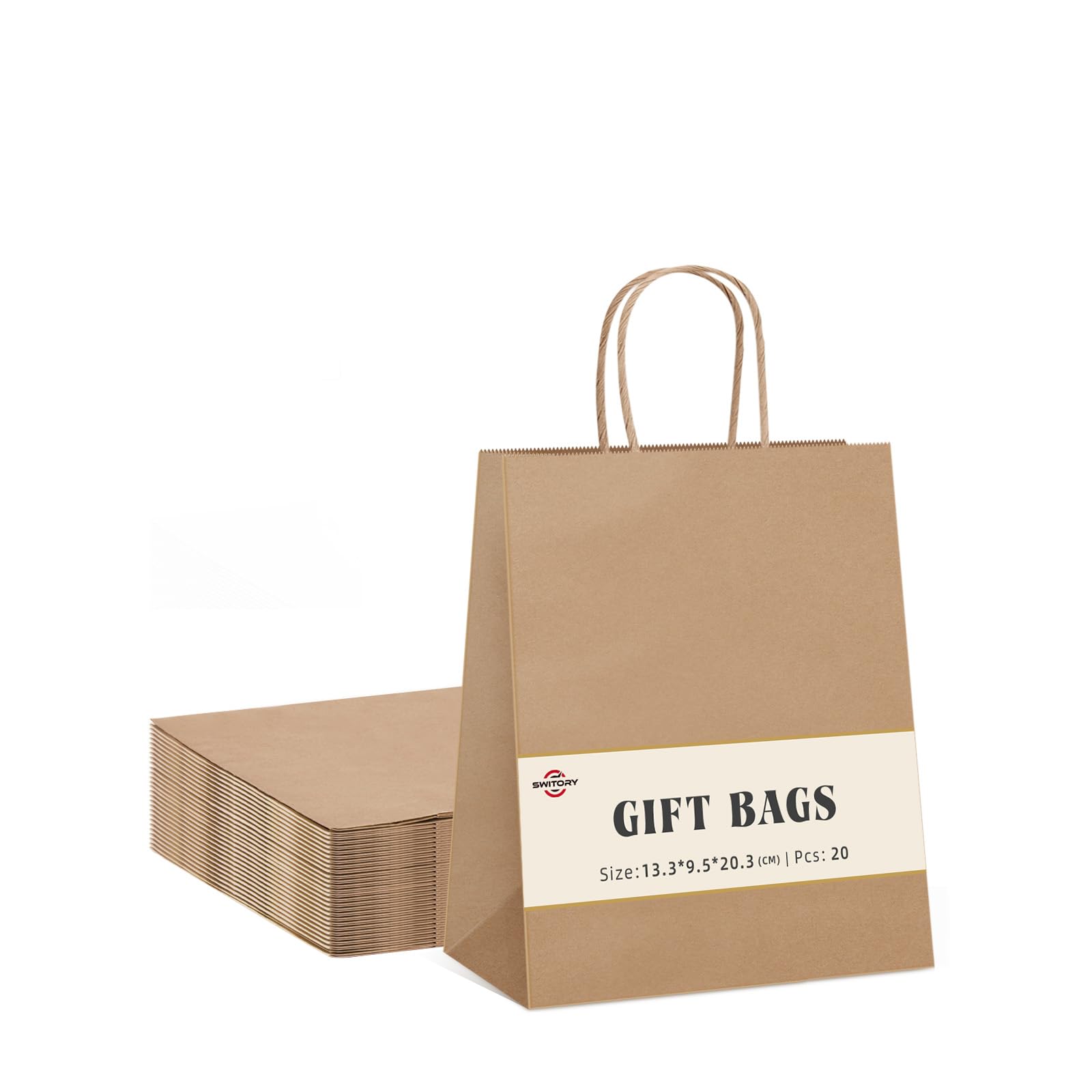 Switory 20pc Brown Paper Bags,Small Gift Bags with Twisted Handles for Party Favor, Christian Festival,Thanksgiving Day,Christmas Day,5.25x3.75x8 Inch