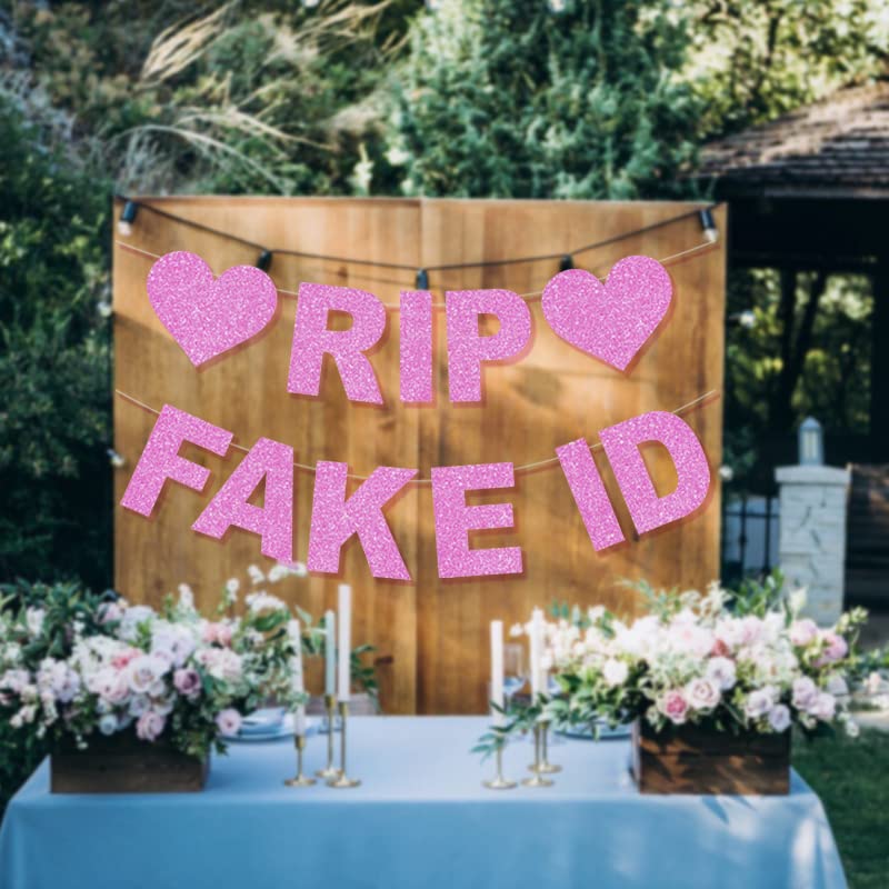 21st Birthday Decorations for Her Glitter Rip Fake ID Birthday Party Banner Hot Pink Finally 21 Birthday Party Supplies Funny Bday Banner Gifts for Girls Party Favors