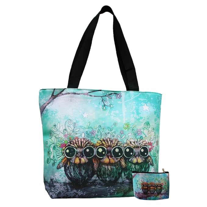 Ladies Flamingo Owl Tote Bag With Zipper Waterproof Beach Bag With Matching Wallet