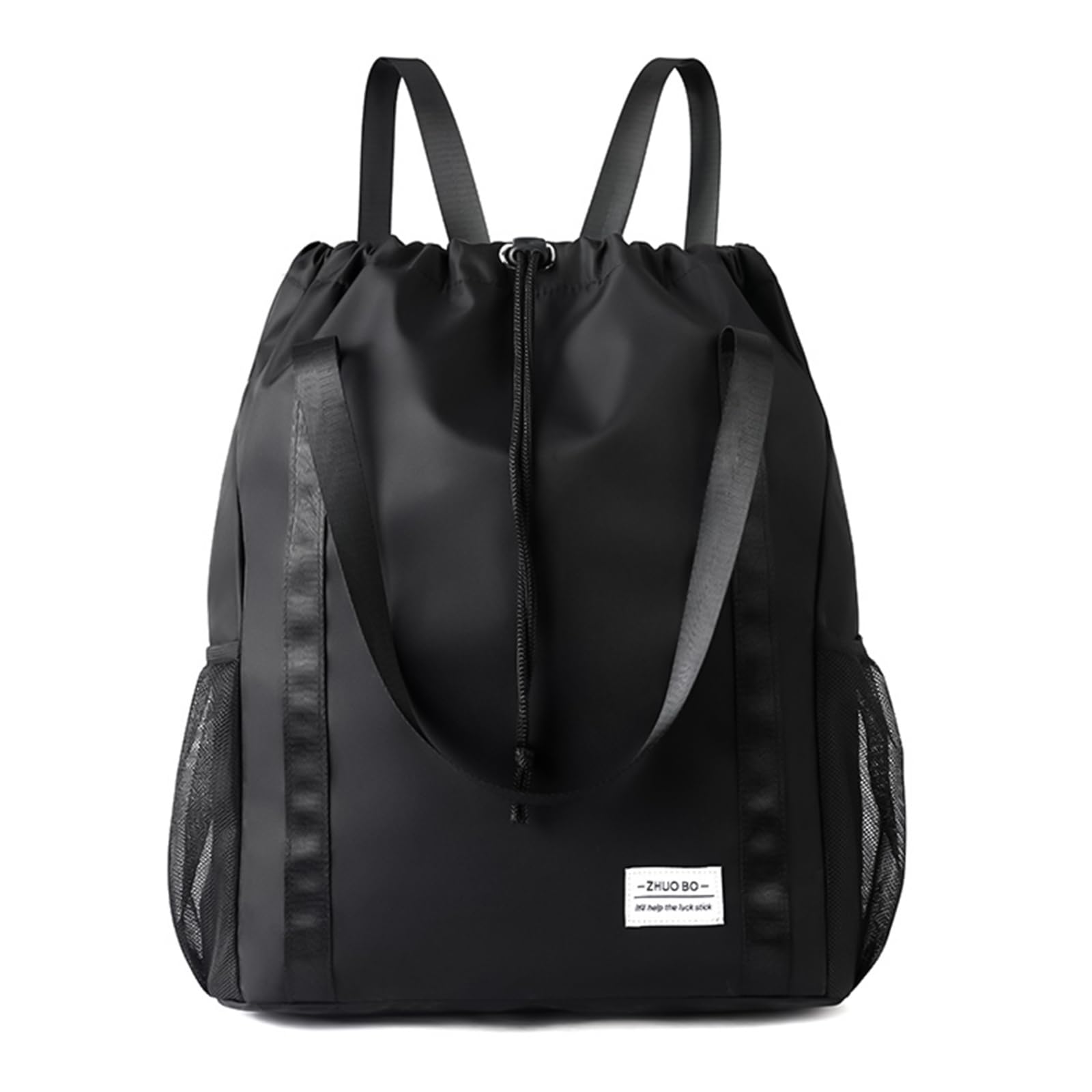 LELE LIFE Drawstring Backpack Bag, Water-Resistant Large String Cinch Bag with Wet Pocket & Long Handles Gym Bag Sports Beach Sackpack, Black