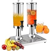 WELKOR Hot and Cold Beverage Dispenser with Stand, 1.58 Gallon All-in-One Commercial Drink Dispenser with Ice Core&Stainless Steel Drip Trays for Parties, Beer Bar, Coffee (2 Head-1.58 GAL, SILVER)