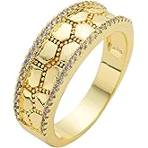 14K Gold Plated Rings For Men,Gold Nugget Rings For Men/Women, Vintage Cubic Zirconia Diamond Mens Pinky Rings