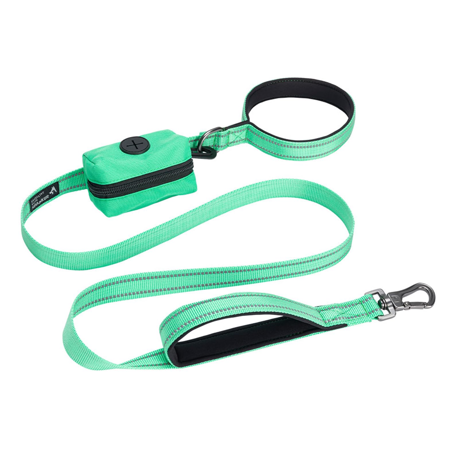 EXCELLENT ELITE SPANKER Reflective Nylon Dog Training Leash Strong Durable Dog Leash 5 Feet Long 1" Wide with Poop Bag Holder for Small and Medium Dog（Green）