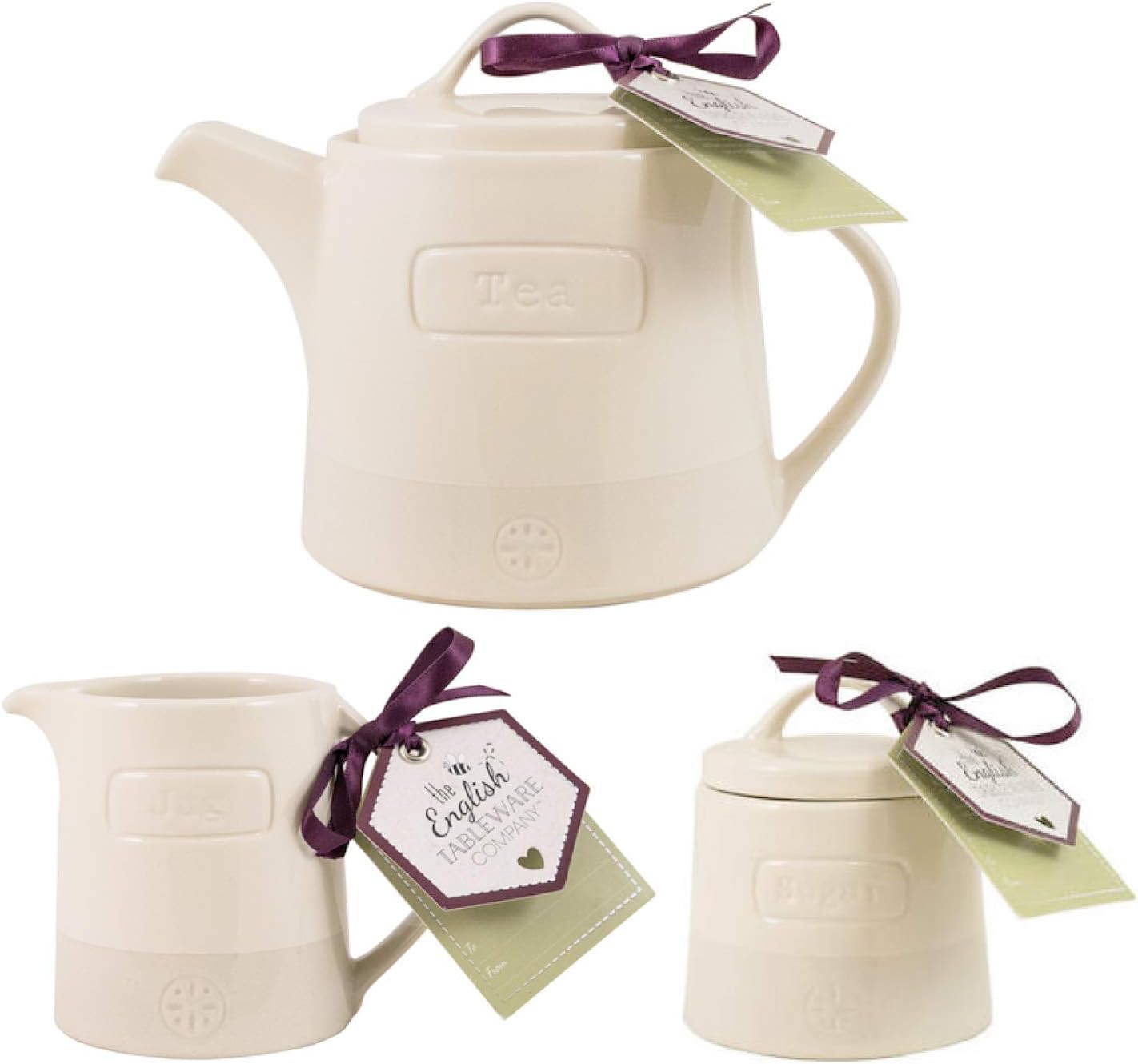 English Tableware Company Artisan Cream Hand Crafted Ceramic 700 ml Teapot Sugar and Cream Set Bundle