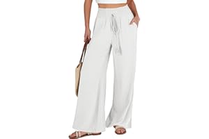 ANRABESS Women's Linen Palazzo Pants Summer Casual Vacation High Waist Wide Leg Trousers Trendy Lounge Pant with Pockets