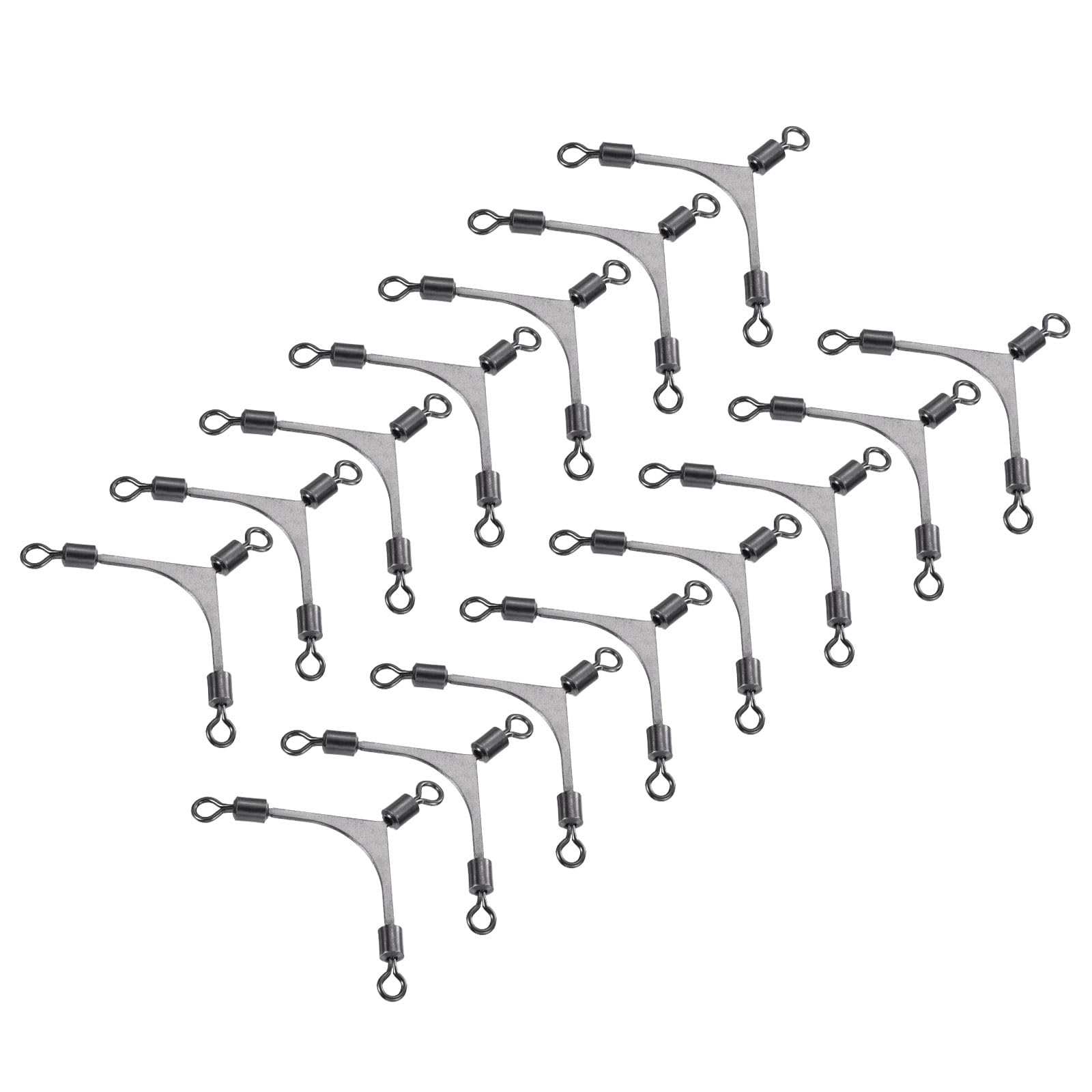 PATIKIL 3 Way Swivel Fishing Tackle 1/0# 84lb, 15Pcs Stainless Steel Cross-Line Swivels Rolling Barrel Triple Lure Connector Fishing Rigs for Saltwater Freshwater