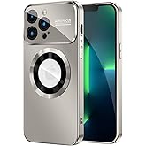 MAKAVO Magnetic for iPhone 13 Pro Max Case, Compatible with MagSafe, Built-in Camera Lens Protector, Logo View, Military Grade Drop Proof Phone Case Cover, Titanium Gray