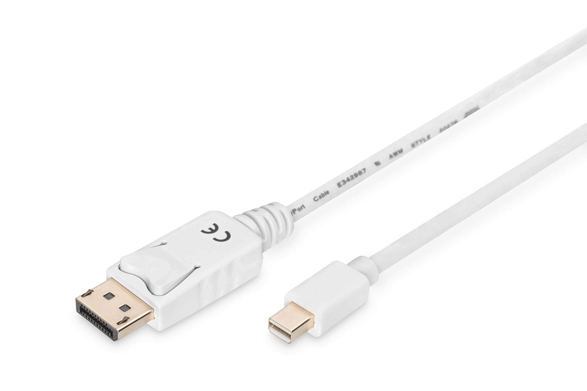 Digitus DisplayPort Adapter Cable - mini DP to DP - Full HD 1080p/60Hz - 2m - Locking - DisplayPort 1.1a - Compatible with MacBook, Mac, PC - White