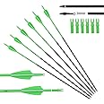 Elong 12PCS 28" Arrows for Compound Bows,Carbon Hunting Arrows for Archery Spine 500 with 100 Grain Screw Tips,Green/Orange