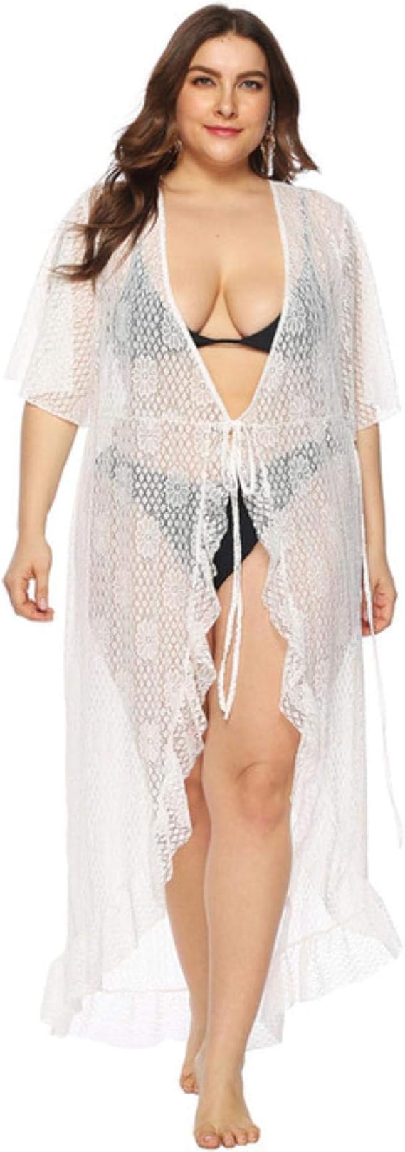 Plus Size Beach Cover Ups White Long Dress for Women Cardigan Swimsuit