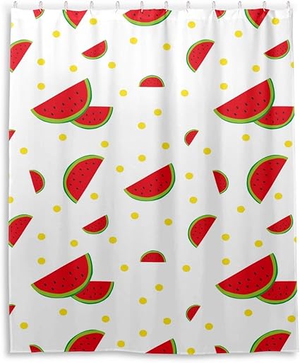 Amazon Makiku シャワーカーテン スイカ柄 おしゃれ 防カビ バスカーテン リング付属 ユニットバス 浴室 脱衣所 取付簡単 150ｘ180 シャワーカーテン ホーム キッチン オンライン通販
