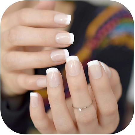 Amazon フェイクネイルのヒント 短いアクリルフレンチネイル単に光沢のあるベージュホワイト偽の爪のヒントデザインネイルアートのヒント毎日着用女性マストz8 Forever Long ビューティー 通販