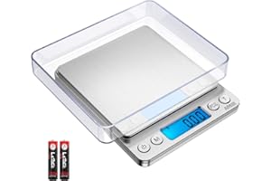 (Upgraded) AMIR Digital Kitchen Scale, 500g/0.01g Mini Pocket Jewelry Scale, Cooking Food Scale, Back-Lit LCD Display, 2 Tray