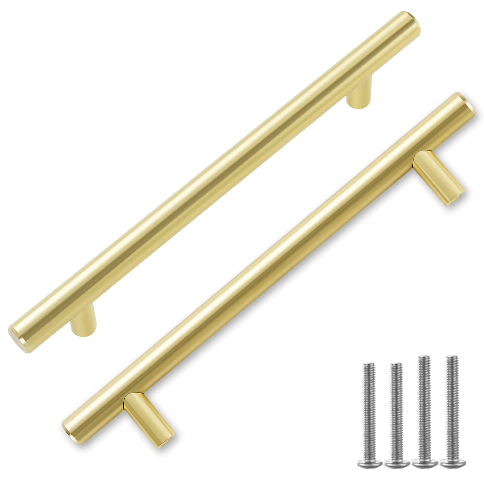 TsunNee 8PCS Modern Cabinet Handles, T Shape Cabinet Pulls, Concise Drawer Handles, Cupboard Door Handles, Furniture Door Pull Handles for Kitchen Bedroom, 128mm 5.03 Inches Hole Distance, Gold