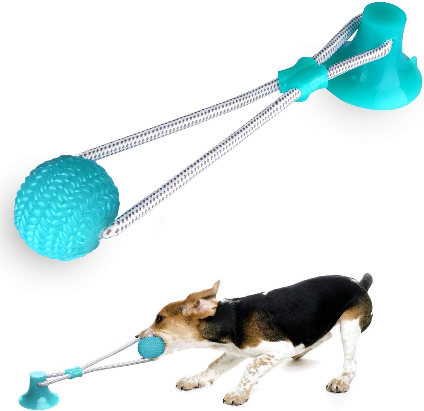 HJHY Pet Molar Bite Toy with Stronger Suction Cup for Chewing, Dog Interactive Ropes Toys, Self-Playing Rubber Chew Ball Toy for Teeth Cleaning, Suitable for Dogs