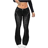 WDIRARA Women's Low Rise Flared Jeans Stretchy Bootcut Denim Pants Streetwear