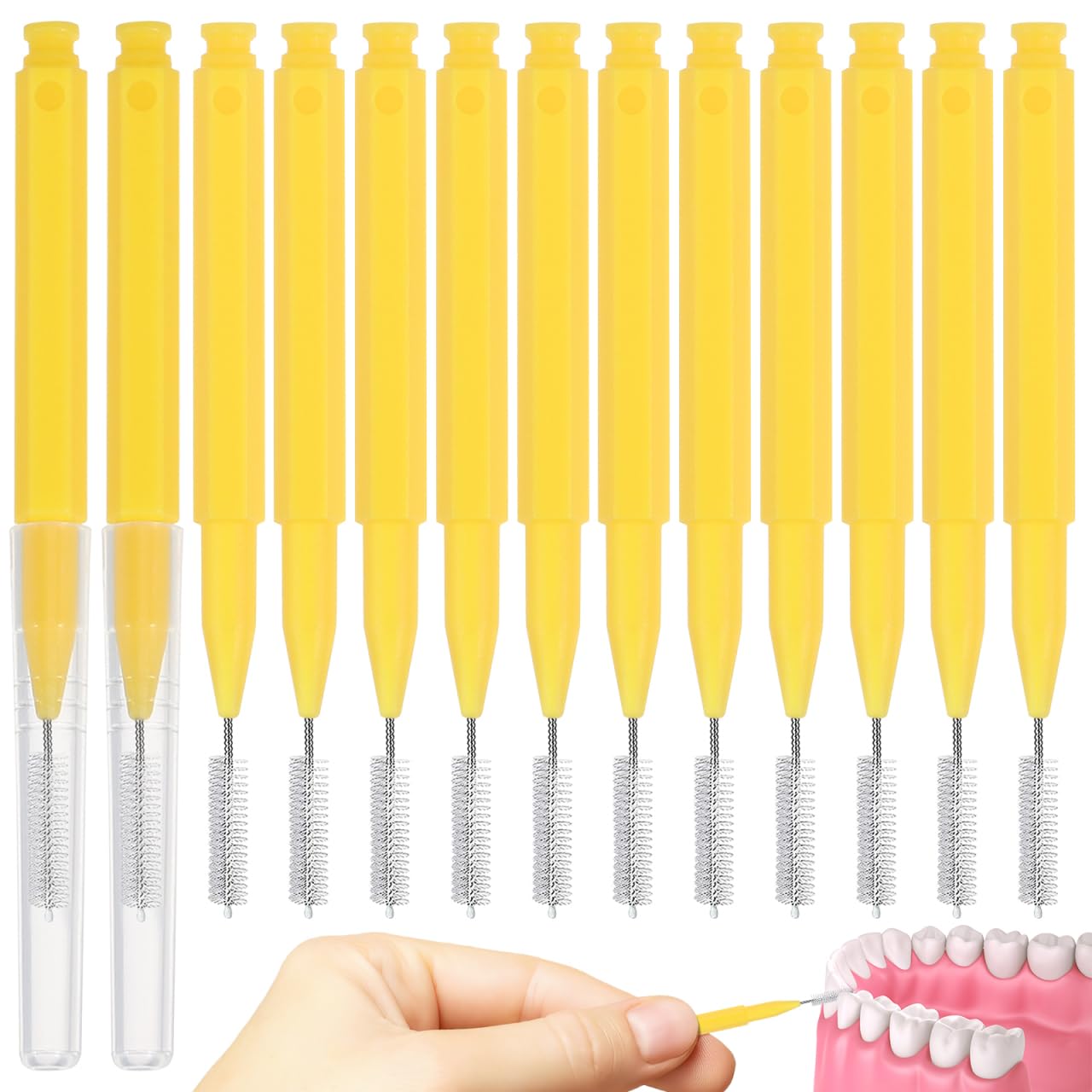 30pcs Interdental Brush Floss Picks Between Teeth Toothbrush Oral Care Teeth Cleaning Brush Picks Care Tools for Home and Travel 0. 7mm Yellow