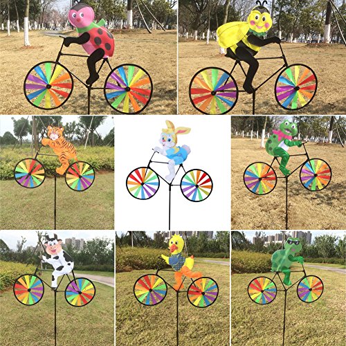 Onpiece 3D Animal on Bike Windmill Wind Spinner Whirligig Garden Lawn Yard Decor (Tortoise)