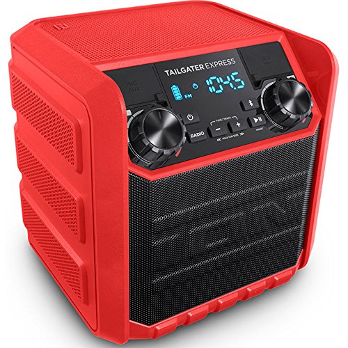 ION Audio Tailgater Express Red | Compact Water-Resistant Wireless Speaker System with AM/FM Radio & USB Charge Port (20W)