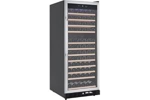 OutdoorVibe 27 Inch Large Wine Fridge - Built-In or Freestanding with 155 Bottle Capacity, Double-Layer Tempered Glass Door, Safety Lock, Single Zone for Wine & Champagne