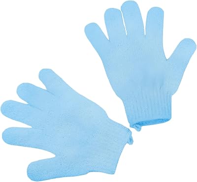 Lafefe 2Pcs Bamboo Exfoliating Gloves - Shower & Body Scrub Mitts, Blue