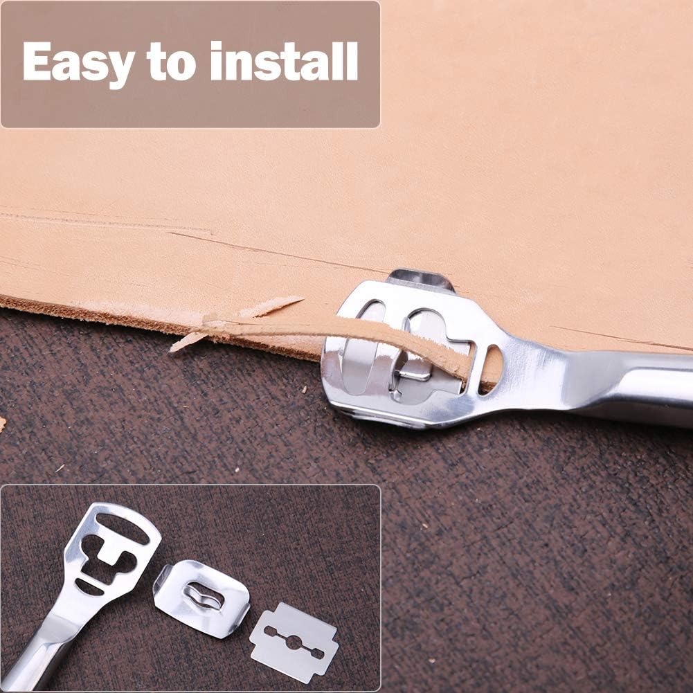 19 Pcs Metal Leather Skiver Set, Convenient Leather Working Tool with 3 Pieces Sharp Skiver, 16 Pieces Replaceable Skiver Blades for Leather Craft DIY, Leather Making
