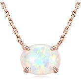 Sterling Silver Opal Necklace, 925 Sterling Silver, Small Dainty Oval Opal Jewelry for Women, Gemstone Necklaces, Womens Jewelry, Simple Rose Gold Necklaces for Women