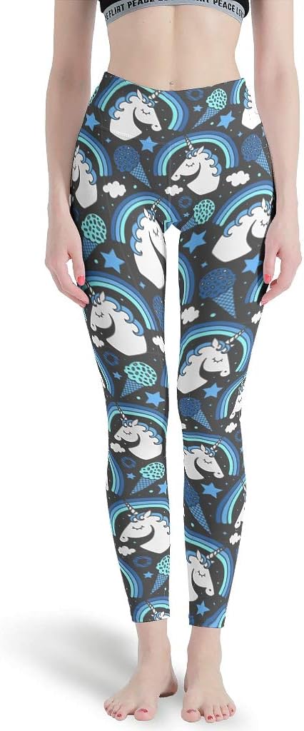 Dyinayychen Unicorn Ice Cream Stars Rainbow Clouds Ultra Soft Lightweight Workout Leggings - Plus Size Yoga Pants Leggings