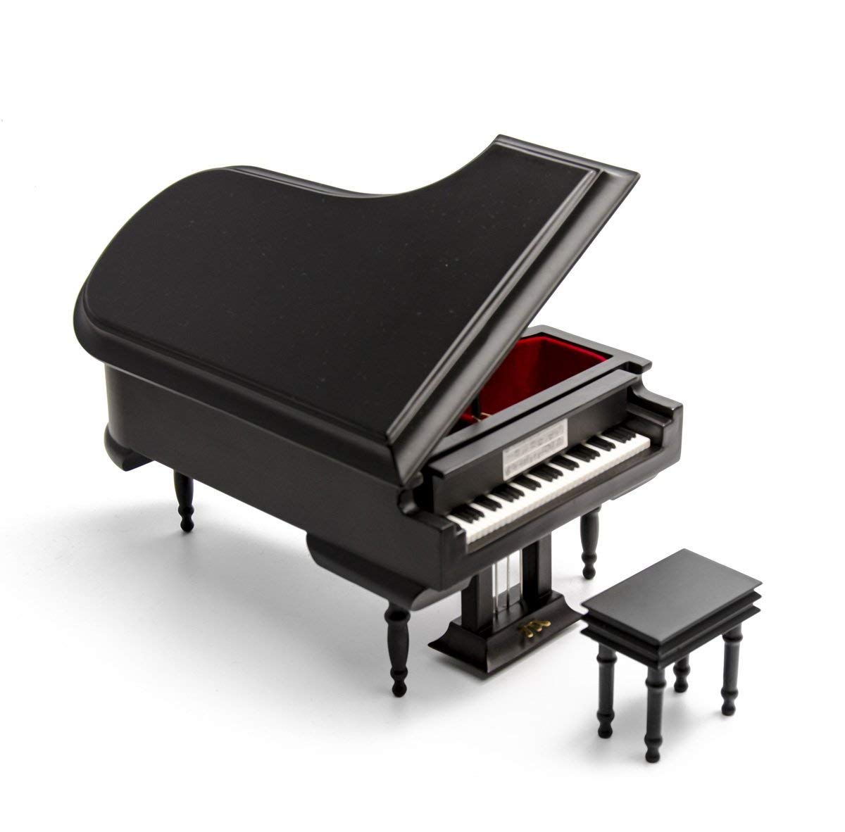 Black Wooden Grand Piano Musical Box with Compartment for Rings and Earrings 18 Note Piano Jewelry M