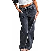Sxidecgqi Women's Baggy Mid Low Waist Jeans Wide Straight Leg Loose Boyfriends Denim Jeans