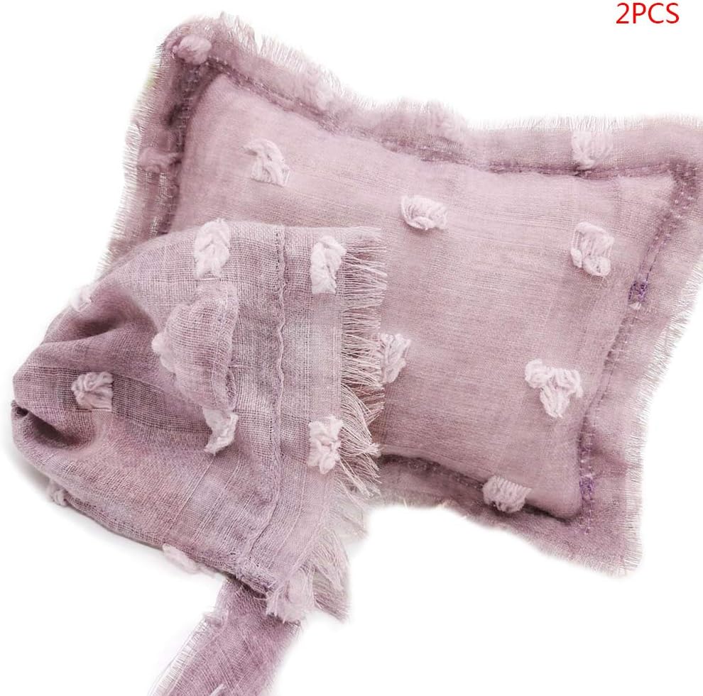 DENGHENG 2 Pcs/Set Baby Infants Photo Accessories Tie-Dyed Cotton Linen Hat Pillow Set Newborn Photography Props