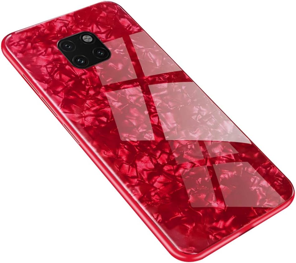 SHUNDA Bling Tempered Glass Case for Huawei Mate 20 Pro, Silicone Rubber Bumper Frame Protective Shell Anti-Scratch Tempered Glass Back Cover for Huawei Mate 20 Pro 6.39" - Red