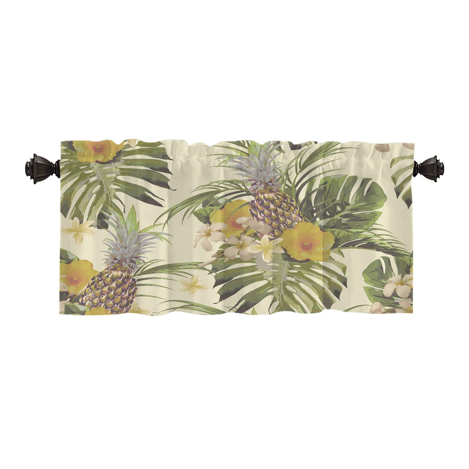 Photo 1 of Batmerry Beautiful Floral Tropical Kitchen Valances Half Window Curtain, Beautiful Floral Pattern Pineapple Tropical Flowers Palm Leaves Kitchen Valances for Windows for Decor Reducing The Light
