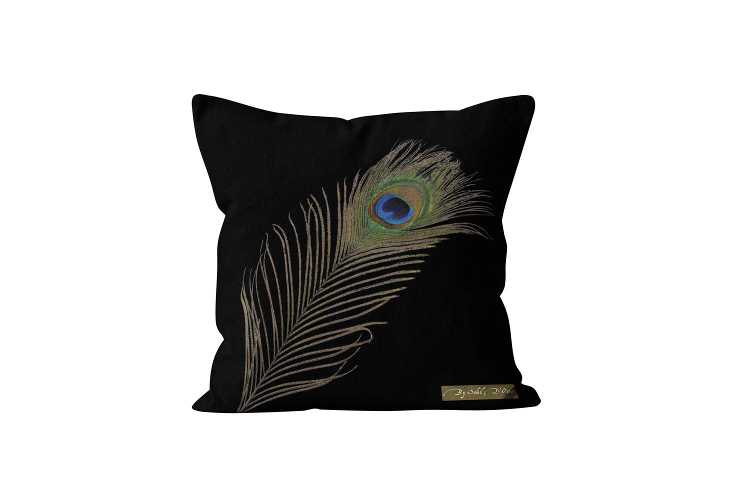 Soleil d'ocre Peacock Cover, Cushion, Cotton, Black, 40 x 40 cm