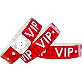 Ouchan Holographic VIP Plastic Party Wristbands Red - 500 Pack Vinyl Wristbands for Events Club Music Meeting