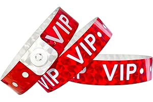 OUCHAN Holographic VIP Plastic Wristbands Red - 100 Pack Vinyl Wristbands for Events Parties