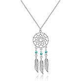 AILUOR Bohemian Dream Catcher Necklace, Feather Turquoise Beads Long Chain Necklace Jewelry for Women Gifts
