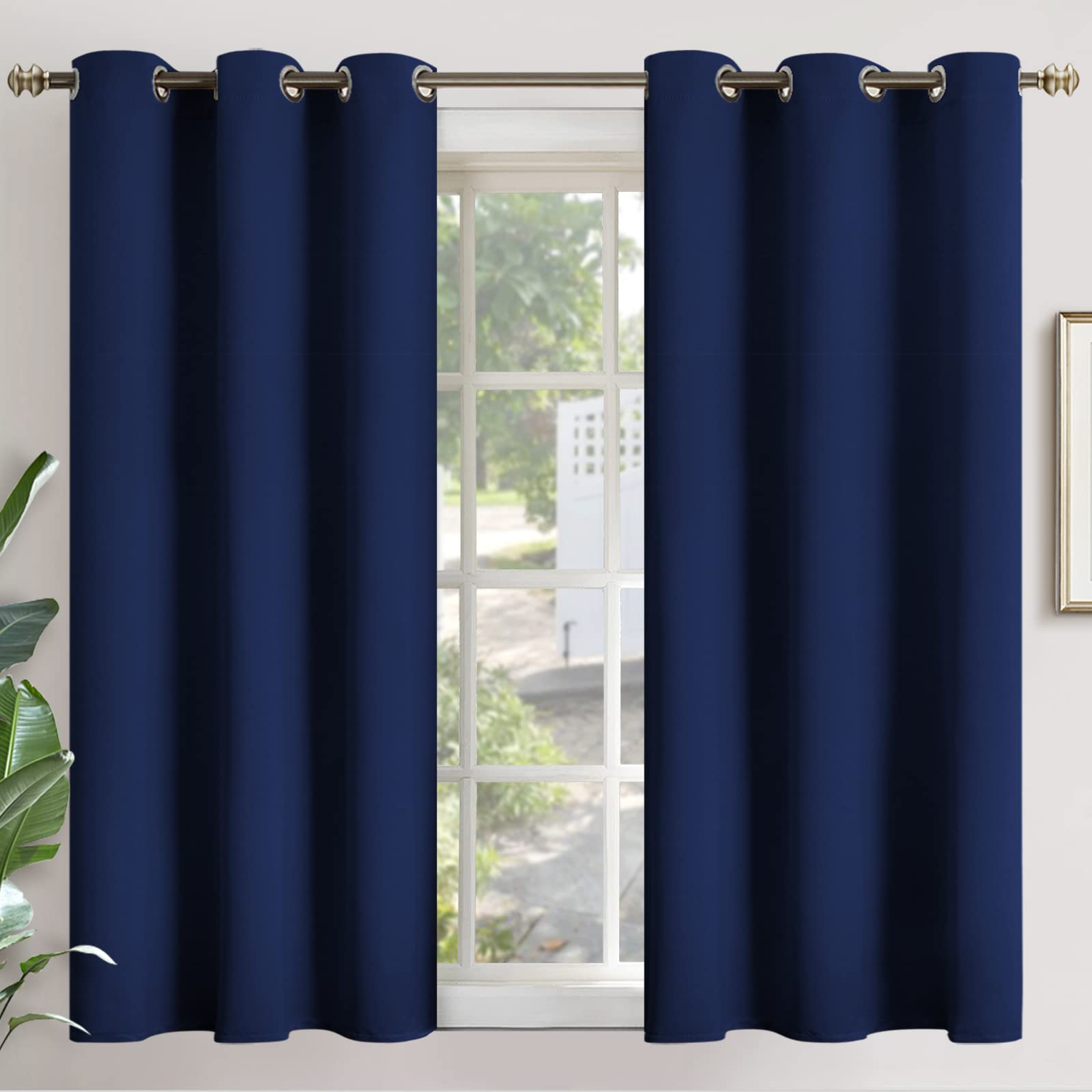 Photo 1 of YoungsTex Navy Blue Blackout Curtains 45 Inches Long for Kitchen Bedroom Window - Short Length Thermal Insulated Drapes with Grommet Privacy for Basement Bathroom Kids, 2 Panels, 42 x 45 Inch