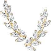 14K Gold or 925 Sterling Silver Plated Ear Crawler Earrings for Women - Crystal Leaf Ear Climber Earrings - Hypoallergenic, Safe for Sensitive Ears