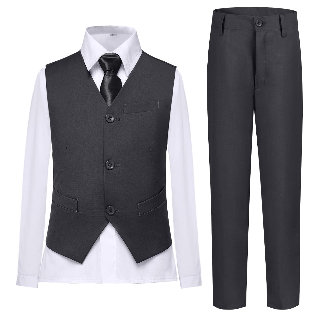 Suits for Boys Size 14 Gray Suit Set with Vest Pants Shirt Black Tie Party Formal Kids Tuxedo Image