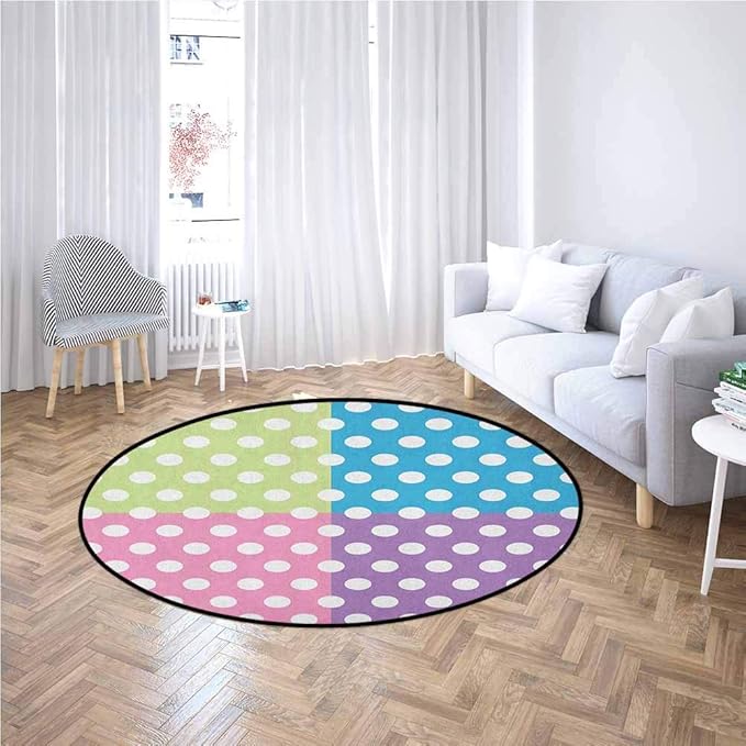 Polka Dots Living Room Area Round Rug Polka Dots in Modern Patchwork