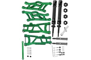 RCMYou RC Aluminum Front Rear Suspension A-Arms Stainless Steel Drive Shaft Axles CVD Upgrades Part for 1/10 Slash 2WD,RC Car Upgrade Parts Hop Ups,w/Tie Bar&Wheel Hex,Green