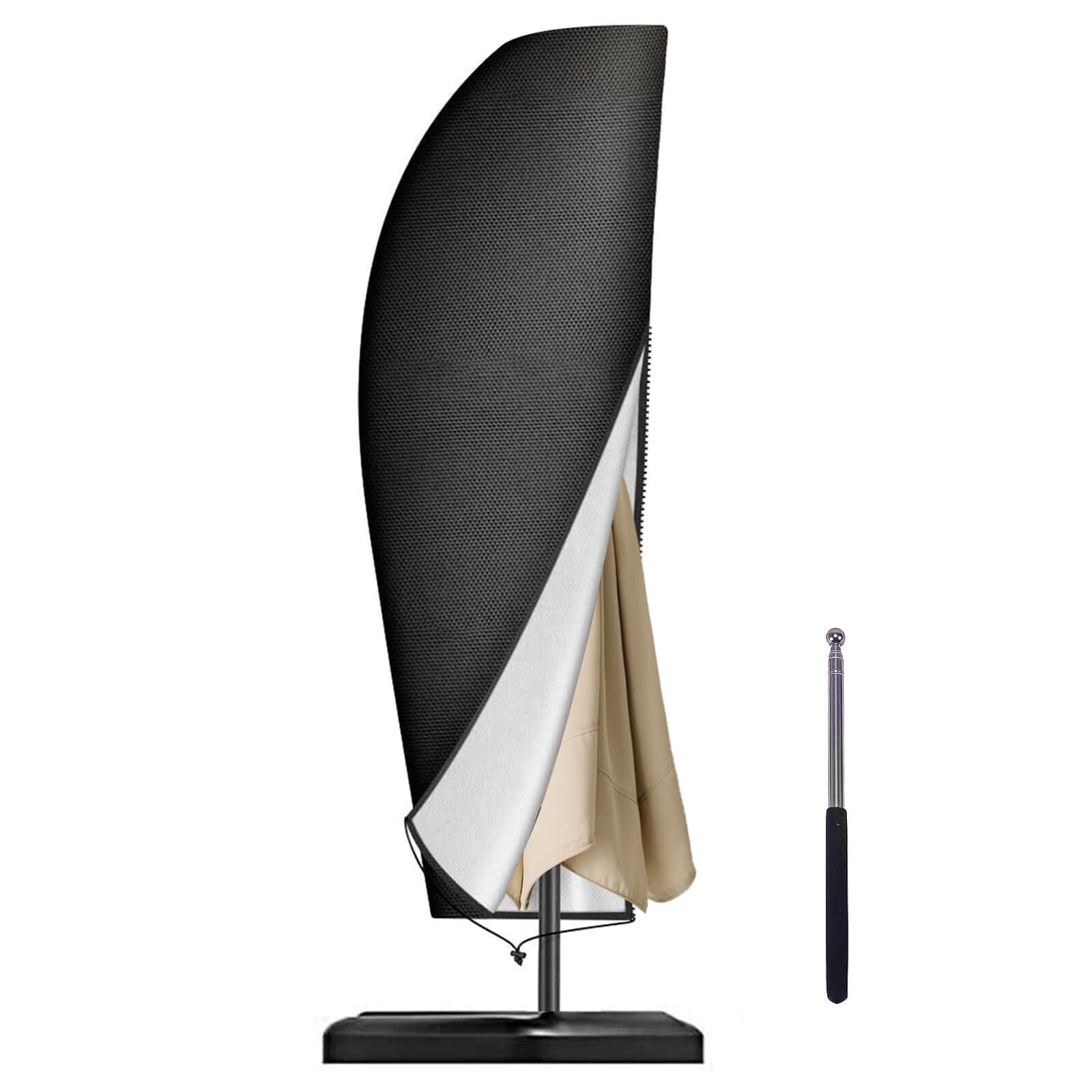 Reinalin Sonnenschirm Schutzhülle mit Stab, Abdeckhauben für Sonnenschirm Garten, Wasserdichter, UV-Beständig, Winddicht und Schneesicher (Schwarz, 265 x 40/70/50cm)