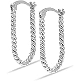 LeCalla 925 Sterling Silver Twisted Hoop Earrings | Lightweight Thin Twisted Hoop Earrings | U-Shape Earring Hoops for Women