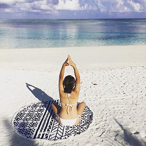 Round Beach Blanket, NewKingStar 100% Cotton Roundi Beach Towel Throw with Tassels ExtraThick Ombre Mandala Tapestry Yoga Mat Picnic Carpet Tablecloth, 60 Inch