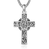 F4DEDAN 925 Sterling Silver Men's Cross Necklace Crucifix Necklace Religious Jewelry Gift for Men and Women