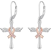 KoyeKei Breast Cancer Survivor Gifts for Women Pink Ribbon Earrings 925 Sterling Silver Dangle Drop Earrings Breast Cancer Awareness Jewelry Survivor Gift for Patients